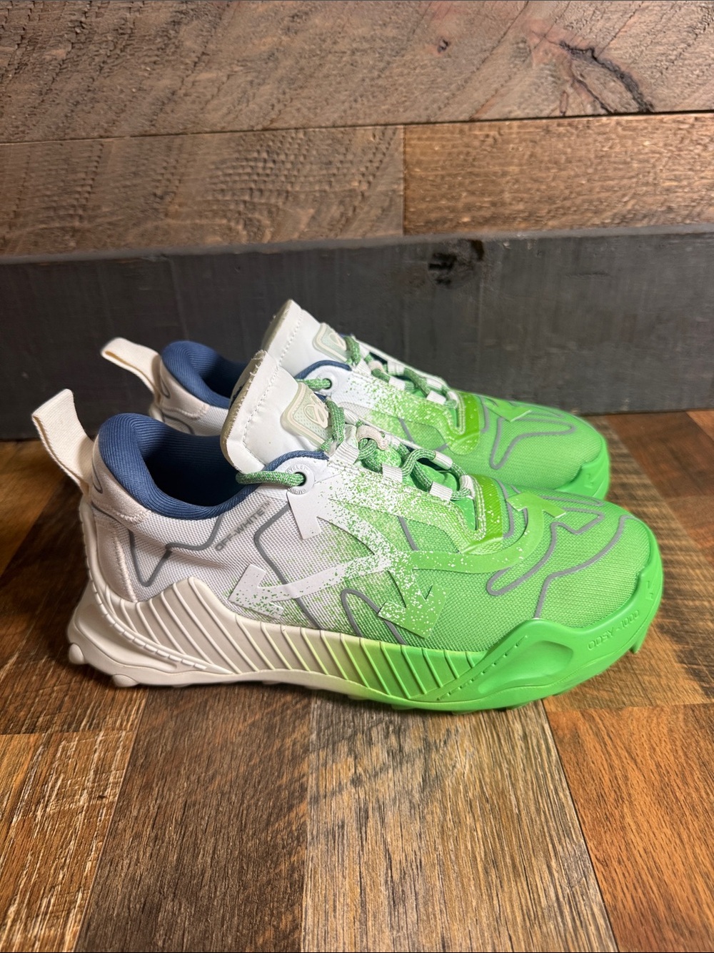 Off-White ODSY-1000 White Green Spray Paint Sneakers Size 40 EU